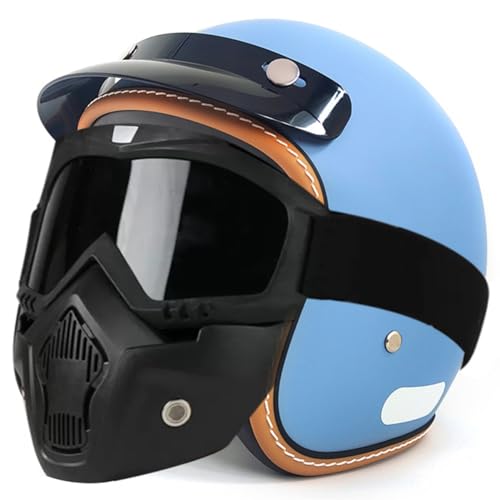 Retro Motorradhelm Jethelm Roller-Helm Deutscher Stil Halbschalenhelm Mit Brille Motorrad Halbhelme Chopper Helm Scooter-Helm DOT/ECE-Zulassung Offener Helm 12,S:55-56CM von YuanLiang