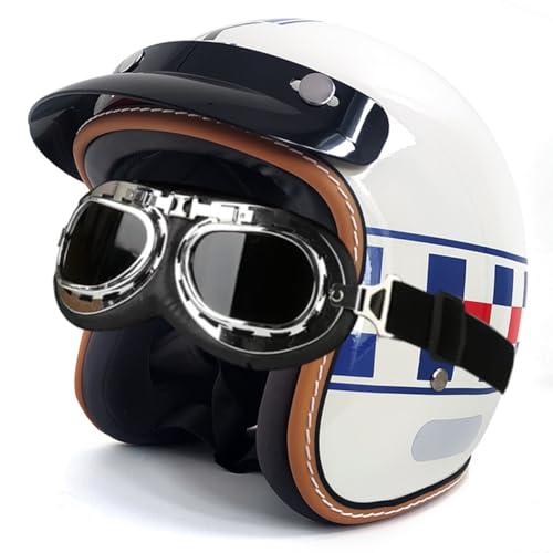 Retro Motorradhelm Jethelm Roller-Helm Deutscher Stil Halbschalenhelm Mit Brille Motorrad Halbhelme Chopper Helm Scooter-Helm DOT/ECE-Zulassung Offener Helm 14,M:57-58CM von YuanLiang