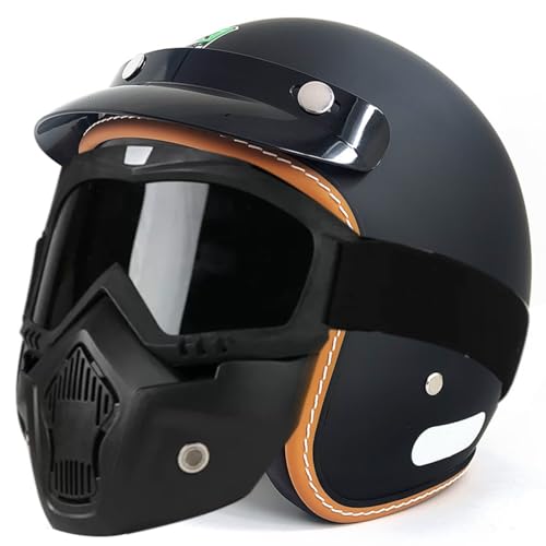 Retro Motorradhelm Jethelm Roller-Helm Deutscher Stil Halbschalenhelm Mit Brille Motorrad Halbhelme Chopper Helm Scooter-Helm DOT/ECE-Zulassung Offener Helm 4,XL:61-62CM von YuanLiang