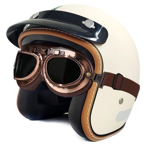 Retro Motorradhelm Jethelm Roller-Helm Deutscher Stil Halbschalenhelm Mit Brille Motorrad Halbhelme Chopper Helm Scooter-Helm DOT/ECE-Zulassung Offener Helm 7,M:57-58CM von YuanLiang