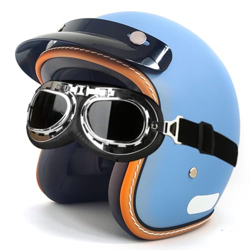 Retro Motorradhelm Jethelm Roller-Helm Deutscher Stil Halbschalenhelm Mit Brille Motorrad Halbhelme Chopper Helm Scooter-Helm DOT/ECE-Zulassung Offener Helm 9,XL:61-62CM von YuanLiang