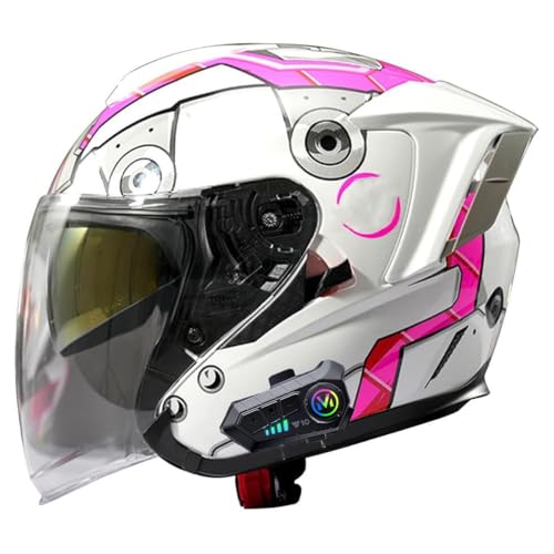 Retro Motorradhelm Rollerhelm Halbschalenhelm Jethelm Mit Doppelvisier Bluetooth Offenem Helm Halbhelme ​Für Frauen Herren DOT/ECE-Zugelassen Scooter-Helm Sturzhelm 16,3XL:62-63CM von YuanLiang