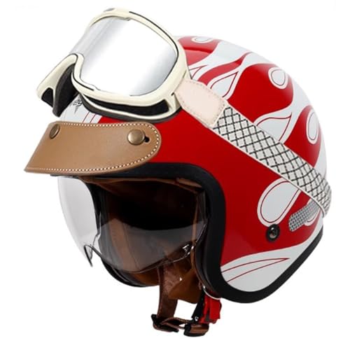 Vintage Motorradhelm Jethelm Halbschalenhelm ECEDOT Zertifizierung 3/4 Motorrad Halbhelme Scooter-Helm Roller-Helm Mit Sonnenblende Offenem Helm Für Damen Und Herren 4,L:59-60CM von YuanLiang