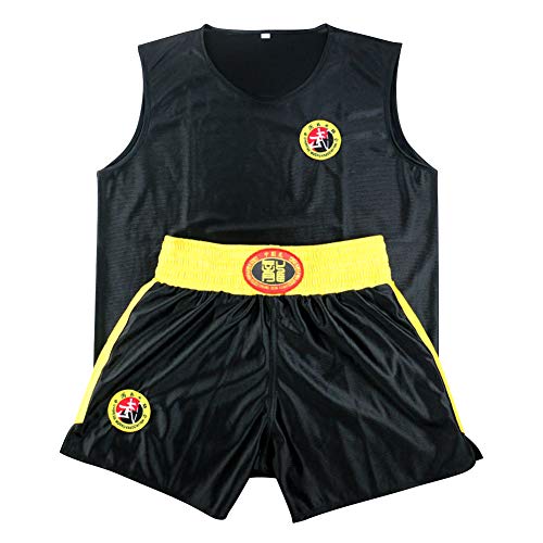 Yudesun Kampfsport Bekleidung Unisex Kinder Erwachsene Wettkampfbekleidung Boxing Sets - Muay Thai Sanda Boxen Training Tragen Kampf Gegen Kleidung Shorts Leistung Kampfanzug Schwarz 120cm von Yudesun