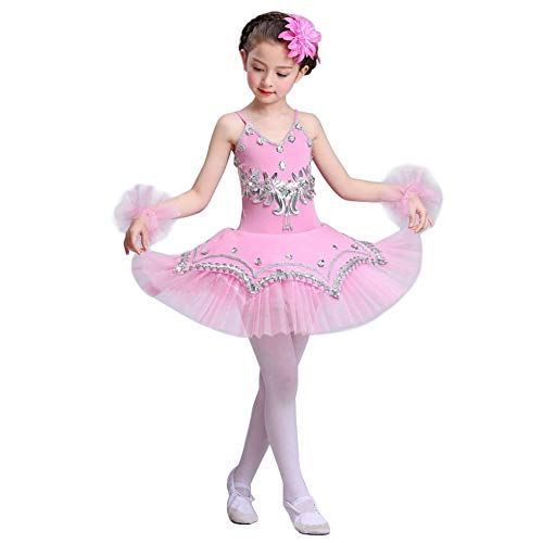 Yudesun Mädchen Pailletten Tanz Ballerina Kostüme - Ballett Trikot Prinzessin Gymnastik Performance Kostüme Tutu Kleid Trikot Rock,Rosa,140-150cm von Yudesun