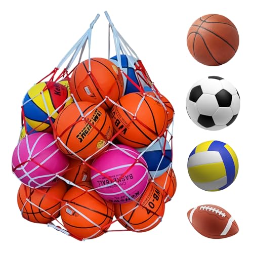 1 Stück Farbiges Ballnetz,Ballnetz für 10 Bälle-15 Bälle,Große Bälle Aufbewahrung Gear,Tragbare Ball Aufbewahrung,PU-Material Große Balltasche für Bälle Fußball Basketball Volleyball Handball Ect. von YueJieSelected