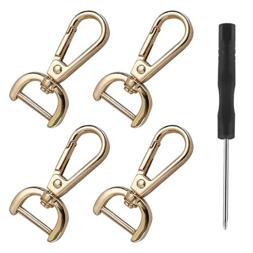 4 Stück Karabinerhaken mit Drehgelenk,inkl. Schraubendreher,Wirbelkarabiner D-Ring Karabinerhaken Gold,Karabiner für Hundeleine,Karabiner mit Drehgelenk für Taschen Umhängetaschen Handtaschen Zubehör von YueJieSelected