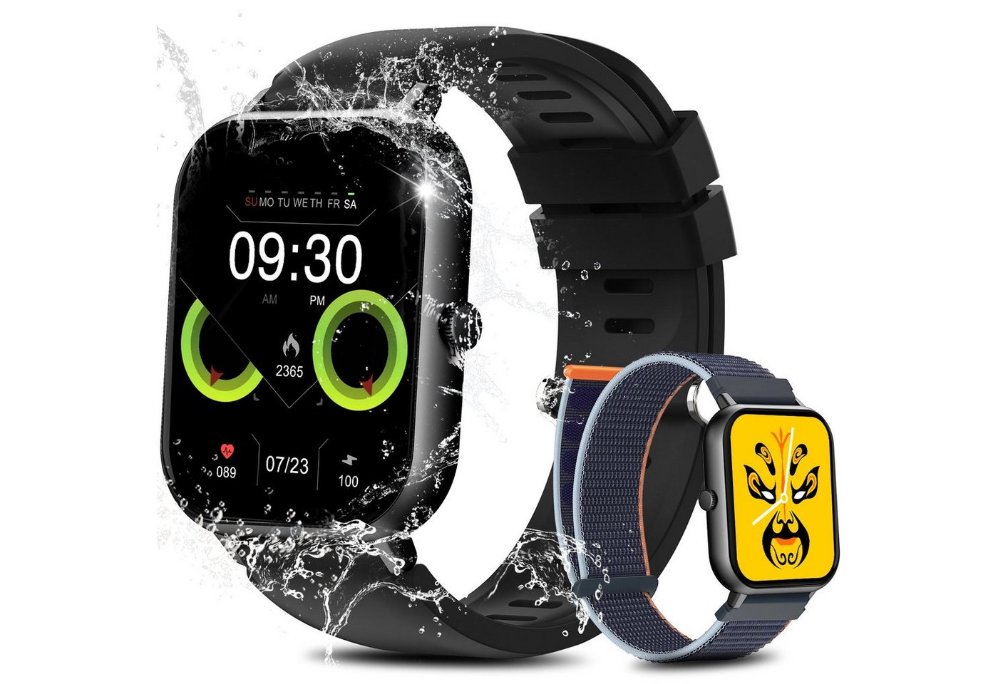 Yuede Smartwatch, Fitness Tracker uhr mit Anruffunktion für Damen und Herren Smartwatch (Quadratischer 1,85''-Voll-Touch-Farbdisplay Zoll Zoll) Gesundheits-Smartwatch mit Blutsauerstoff, Blutdruckmessung, Herzfrequenz, Schlafqualität, Schrittzähler, Atemtraining, Musiksteuerung und Fernfotografie etc., IP67 wasserdichte Sportuhr mit mehr als 50 Sportmodi und Doppelriemen, für Android IOS von Yuede
