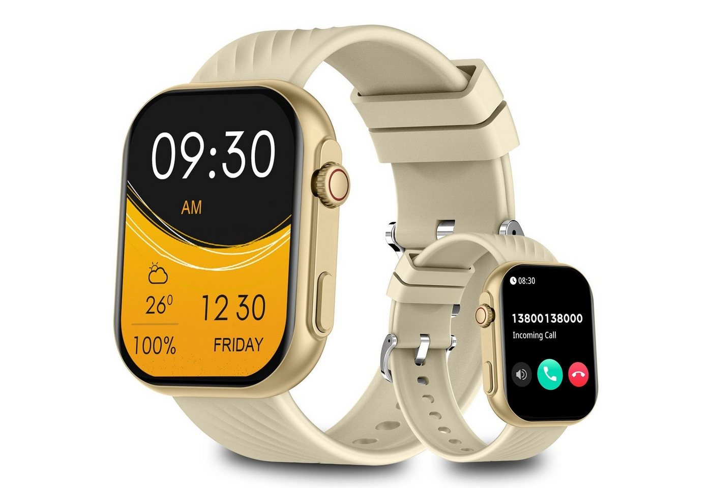 Yuede Smartwatch, Fitness Tracker uhr mit Anruffunktion für Damen und Herren Smartwatch (Quadratischer 2,01-Zoll-HD-Full-Touch-Farbdisplay Zoll Zoll) Gesundheits-Uhren mit Blutsauerstoff, Blutdruckmessung, Herzfrequenz, Schlafqualität, Schrittzähler, AI Voice, Musiksteuerung und SNS-Benachrichtigung etc., IP67 Wasserdichte Sportuhr mit mehr als 100 Sportmodi, für Android IOS von Yuede