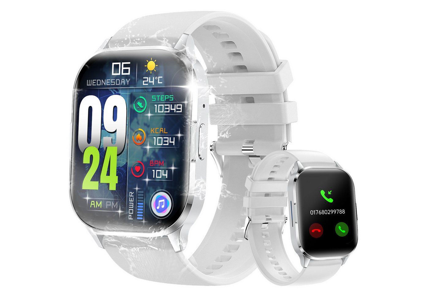 Yuede Smartwatch für Damen und Herren, Smartwatch (Quadratischer 2,01-Zoll-HD-Full-Touch-Farbdisplay Zoll) AMOLED Fitness Tracker uhr mit Anruffunktion, Gesundheits-Uhren mit Blutsauerstoff, Blutdruckmessung, Herzfrequenz, Schlafqualität, Schrittzähler, AI Voice, Musiksteuerung und SNS-Benachrichtigung etc., IP67 Wasserdichte Sportuhr mit mehr als 100+ Sportmodi, für Android IOS von Yuede