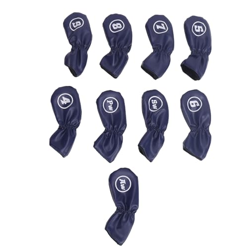 9-teilige Golfschläger-Abdeckung, tragbare Golfschläger-Abdeckung aus PU-Leder für Eisenschläger für Männer und Frauen. Eisengetriebene Schläger (Dark Blue) von Yuezhongoo