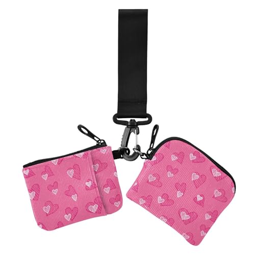 Damen Dual Wallets Busniess Kartenetuis Valentinstag Romantische Kritzelei Herzen Hot Peach Mini Fashion Wristlet Wallet Schlüsselhalter mit Reißverschluss Münzfach für Frauen Männer 2 Packungen, von Yuiboo