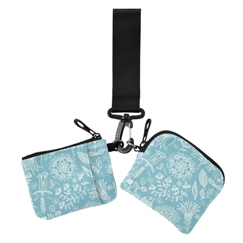 Damen Geldbörsen Kartenetuis Paisley Blume Ethno Blau Minimalistisch Reißverschluss Handgelenk Geldbörse mit Schlüsselanhänger für Damen Herren 2 Packungen, Paisleymuster, ethnisch 8, 4.13" x 3.51" & von Yuiboo