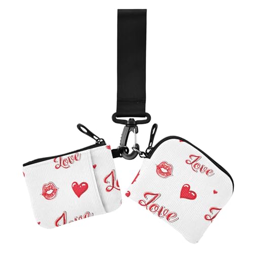 Damen Münzgeldbörsen Kartenetuis Valentinstag Kuss Lippen Liebe Rot Slim Portable Card Wallet Geld Organizer mit Reißverschlusstasche für Männer Frauen 2 Stück, Valentinstag Kuss Lippen Liebe Liebe von Yuiboo