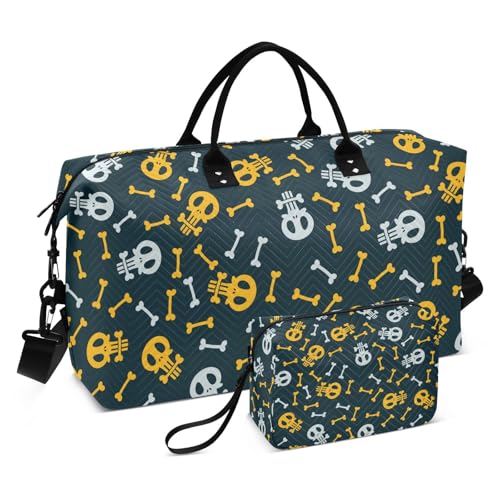 Große Reisetasche Happy Halloween Cute Skulls Carry On Weekend Bag Gym Bag mit Kulturbeutel zum Wandern Große Kapazität, Happy Halloween52, Set of 2, Art Deco von Yuiboo