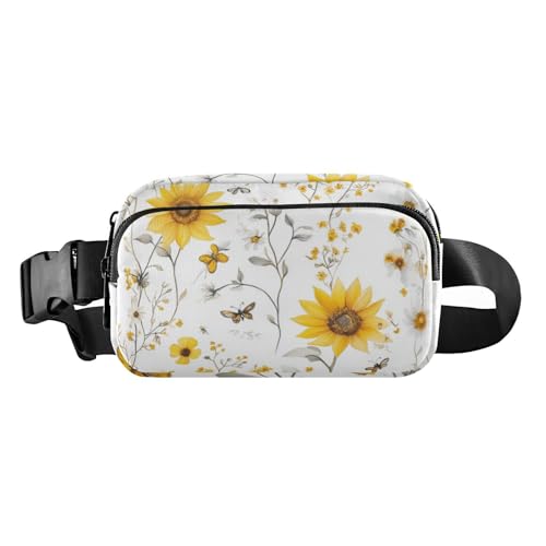 Niedliche Gürteltasche für Damen und Herren, rustikal, Frühling, schick, Sonnenblume, weiß, großes Fassungsvermögen, Croose-Body mit verstellbarem Riemen, für Radfahren, Wandern, Fitnessstudio, von Yuiboo