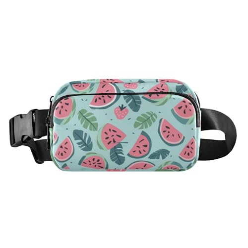 Niedliche Umhängetasche, Hüfttasche, für Damen und Herren, Erwachsene, Wassermelonen, tropische Blätter, Herzen, Grün, große Kapazität, Bauchtasche mit verstellbarem Riemen für Reisen, Einkaufen, von Yuiboo