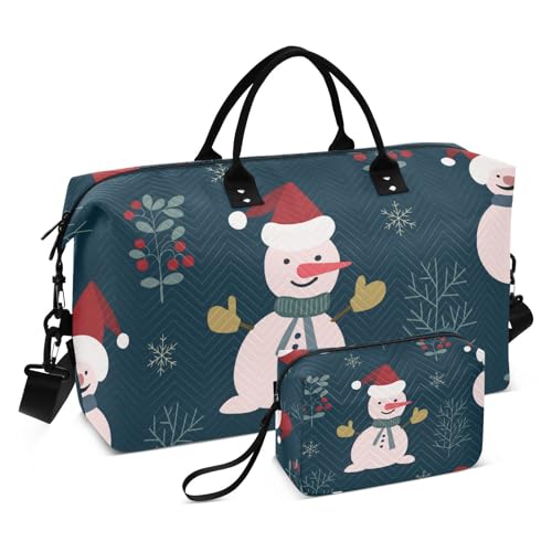 Reisetasche, Weihnachtsmotiv, personalisierbar, Dunkelblau, Schneeflocke, Schneemann, Wochenender, Reisetasche, mit Kulturbeutel für Reisen, multifunktional, Dunkelblauer Schneeflocken-Schneemann für von Yuiboo