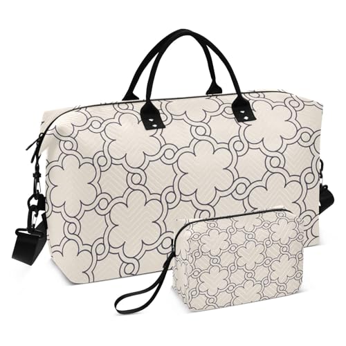 Reisetasche, geometrische Blumen, Beige, für Reisen, Übernachtung, Handgepäcktasche mit verstellbarem Riemen, für Workout, faltbar, geometrische Blumen, Beige, 2 Stück, Art-Deco, Geometrische Blumen, von Yuiboo