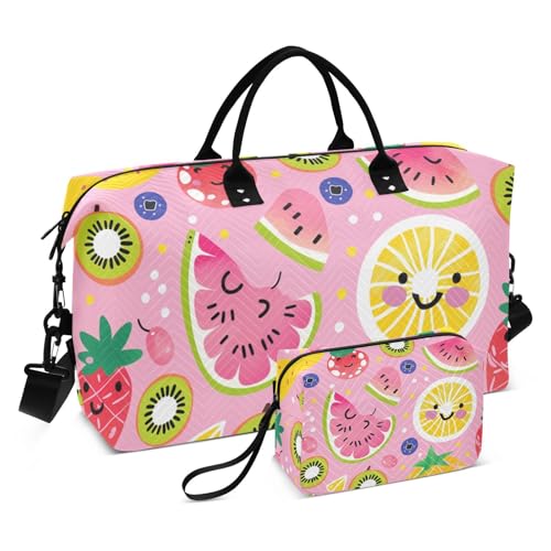 Seesack mit süßem Obst, Ananas, Pfirsichfarben, Wochenendtasche, Reisetasche, Übernachtungstasche, Fitnessstudio, Sport, mit verstellbarem Gurt, für Sport, 2-teiliges Set, Cute Fruits Ananas Pfirsich, von Yuiboo