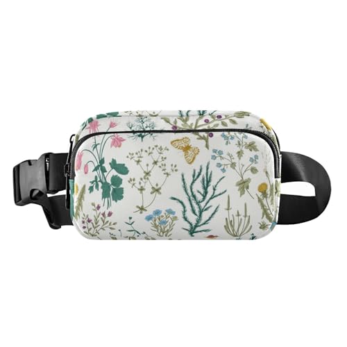 Süße Umhängetasche, Unisex, Erwachsene, Vintage, Blumen-Kräuter, bunt, kleine Crossbody-Tasche, Diebstahlschutz, Hüfttasche mit verstellbarem Gurt, für Einkaufen, Sport, Arbeit, Vintage-Blumenkräuter, von Yuiboo