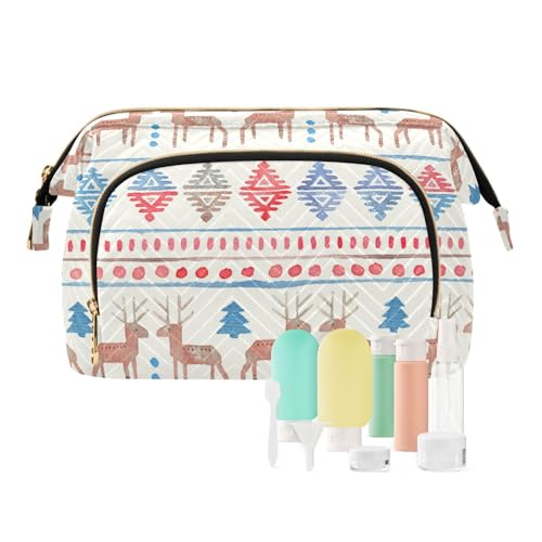 Yuiboo Ethnische Make-up-Tasche mit niedlichem Rentier-Motiv, wasserdicht, große Make-up-Tasche, Kosmetiktasche für Geldbörse für große Kapazität, Niedliche Rentiere im ethnischen Winter, 1 size, Art von Yuiboo