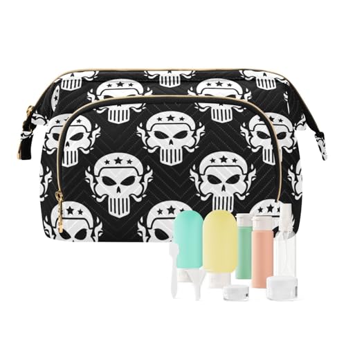 Yuiboo Kulturbeutel mit Totenköpfen von Happy Halloween, tragbar, Reise-Kulturbeutel, Make-up-Perioden-Tasche für Reisen, Schwarz, Happy Halloween 57, 1 size, Art Deco von Yuiboo