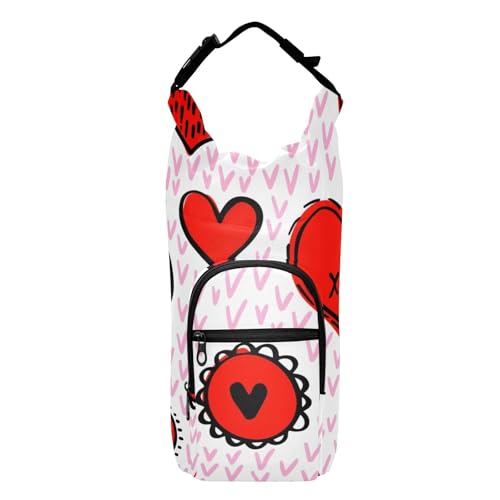 Yuiboo Sling Water Bottle Holder Love Red White Doodle Valentines Day Stylish Water Bottle Carrying Case Hiking Water Bottle Backpack, Fits 567.0 g, 680.4 g, 907.2 g, 1,134.0 g bottles von Yuiboo