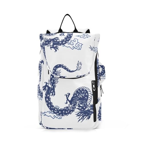 Yuiboo Tennis- und Badminton-Tasche große robuste orientalische Stil chinesische Drachen blau 2 Tennisschläger gepolsterter Rucksack für Tennis, Badminton, Pickleball von Yuiboo