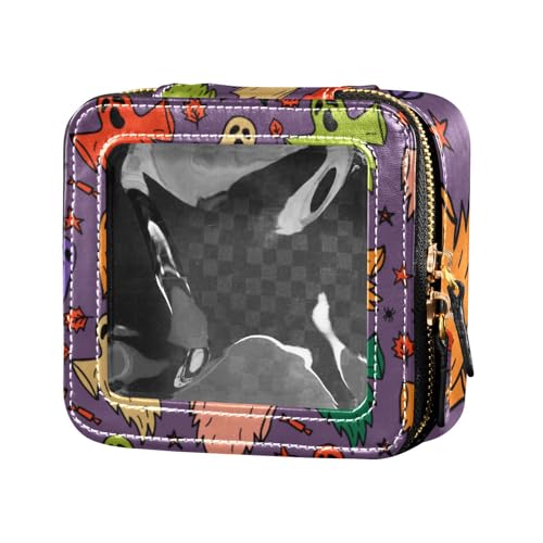 Yuiboo Transparente Make-up-Tasche, Motiv: Happy Halloween, Geister, bunt, Leder, Kulturbeutel, kleine Kosmetiktasche für Damen, Happy Halloween155, 5.1" x 4.7" x 2.2", Art Deco von Yuiboo