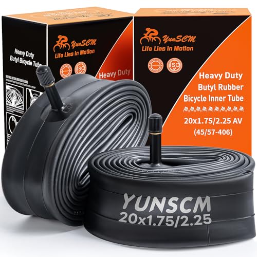 YunSCM 2er-Pack 47/57-406 20 Zoll Schlauch 20 x1.75/1.95/2.125 AV32mm Ventil kompatibel 20 Zoll Fahrradschlauch/Kinderfahrrad/Elektrofahrrad Schlauch 20x1.75 20x1.90 20x1.95 20x2.0 20x2.10 20x2.125 von YunSCM