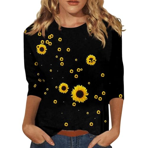 Longshirt Damen Lässig Für Leggings Long Sleeve Shirt Women Langarmshirt Sonnenblume Druck 3/4 Arm Bluse Rundhalsausschnitt Dreiviertelarm Shirt Locker Trachtenshirt Trägershirt Damen (Schwarz, Xl) Longshirt Damen Lässig Für Leggings Long Sleeve Shirt Women Langarmshirt Sonnenblume Druck 3/4 Arm Bluse Rundhalsausschnitt Dreiviertelarm Shirt Locker Trachtenshirt Trägershirt Damen (Schwarz, Xl) von YunYoud