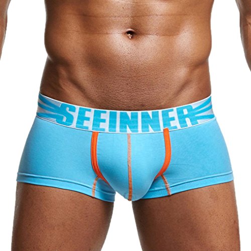 YunYoud Herren Reizvoller Unterwäsche Männer Letters drucken Kurze Hose Boxer Unterhose Stitching Boxershorts Atmungsaktiv Baumwolle Slip (M, Hellblau) von YunYoud