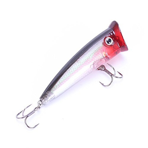 Yunnaty 1 Stuecke Popper Angeln 3D Mit Drillingen 7 cm 11g Topwater Harten Koeder Weichem Kunststoff Isca Kuenstliche Fischkoeder Tackles A von Yunnaty