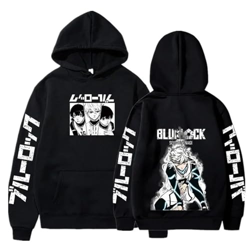 Yuogkk Hoodie Blue Lock Cartoon Printed Pattern Pullover, Long Sleeve Role Play Sweatshirt Fashion Casual Sweater Männer und Frauen Hip Hop Streetwear Loose Large Pockets 3D Sweatshirt-Black||XXS von Yuogkk