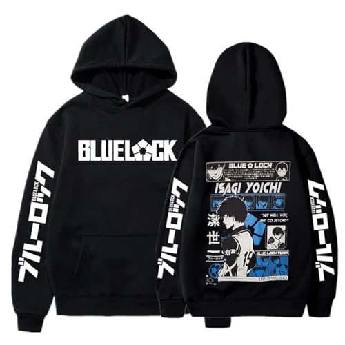 Yuogkk Hoodie Blue Lock Herren Damen Sweatshirt, Cartoon Muster Pullover Mode lässig Sweatshirt atmungsaktiv Langarm Jacke Herbst und Winter Rollenspiel Shirt-Black||XXS von Yuogkk