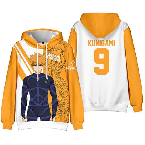 Yuogkk Hoodie Blue Lock Langarm Pullover, Rollenspiel Sweatshirt mit Taschen Reißverschluss Jacke Cartoon Druckmuster Polo Shirt Fun Trendy Top-Blue||XXS von Yuogkk