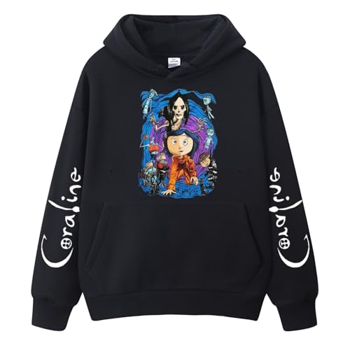 Yuogkk Hoodie Coraline Herren und Damen Horror Printed Pattern Pullover Sweatshirt, Langarm Fashion Pullover Classic Retro Sweater Loose Casual Sweatshirt Role Play Top Cool Streetwear-Black||XXS Yuogkk Hoodie Coraline Herren und Damen Horror Printed Pattern Pullover Sweatshirt, Langarm Fashion Pullover Classic Retro Sweater Loose Casual Sweatshirt Role Play Top Cool Streetwear-Black||XXS von Yuogkk