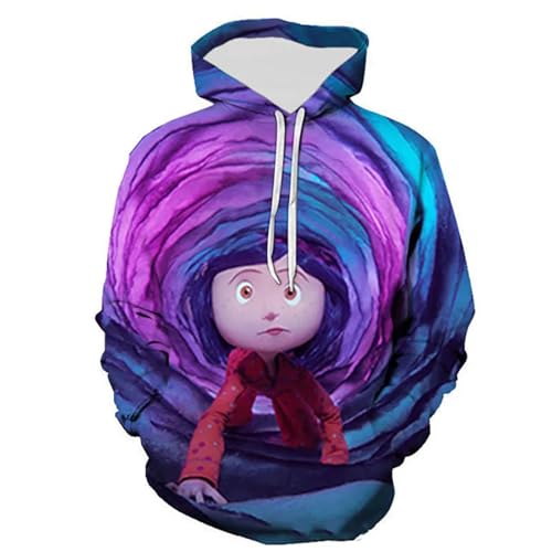 Yuogkk Hoodie Coraline Männer und Frauen Mode Lose Casual Sweatshirt, 3D Cartoon Print Muster Pullover Sweatshirt Role Play Langarm Hipster Top-Blue||XXS von Yuogkk