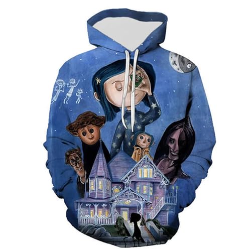 Yuogkk Hoodie Coraline Männer und Frauen Mode Lose Casual Sweatshirt, 3D Cartoon Print Muster Pullover Sweatshirt Role Play Langarm Hipster Top-Blue||XXS von Yuogkk