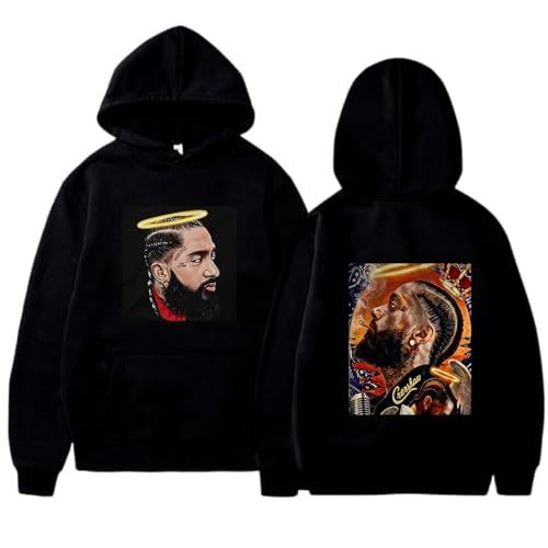 Yuogkk Hoodie Nipsey Hussle Baumwolle Herren und Damen Sweatshirt, Mode Casual Hip Hop Jacke Harajuku Rap Pullover Fun Muster Streetwear Vintage Classic Crew Neck Jacke Pullover-Black||XS von Yuogkk