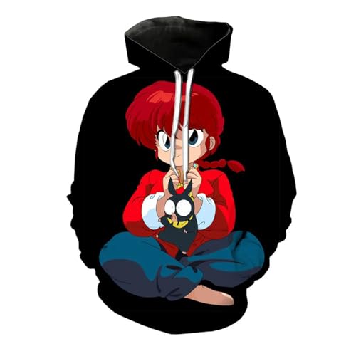 Yuogkk Hoodie Ranma 1/2 Fun Cartoon Pattern Hoodie, 3D Reversible gedruckt Pullover Mode Casual Pullover Role Play Jacke Loose Plus Size Long Sleeve Top-Black||XS von Yuogkk