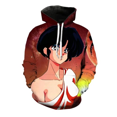 Yuogkk Hoodie Ranma 1/2 Fun Cartoon Pattern Hoodie, 3D Reversible gedruckt Pullover Mode Casual Pullover Role Play Jacke Loose Plus Size Long Sleeve Top-Black||XS von Yuogkk