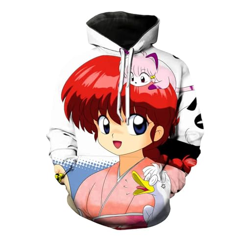 Yuogkk Hoodie Ranma 1/2 Fun Cartoon Pattern Hoodie, 3D Reversible gedruckt Pullover Mode Casual Pullover Role Play Jacke Loose Plus Size Long Sleeve Top-Black||XS von Yuogkk