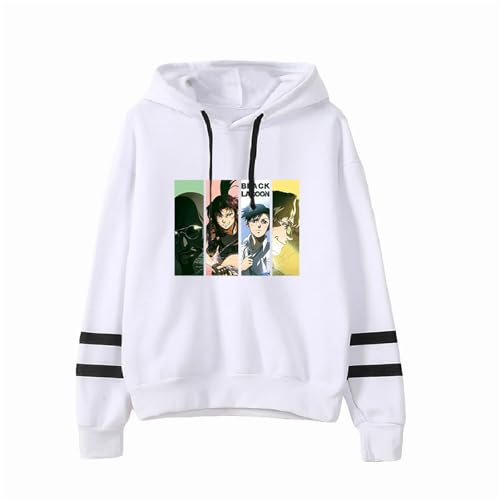 Yuogkk Kapuzenpulli Black Lagoon Langarm Pullover, Cartoon Fun Sweatshirt Männer und Frauen Große Tasche Jacke Reißverschluss Jacke Rollenspiel Sweatshirt Herbst und Winter Streetwear-White||XXS von Yuogkk