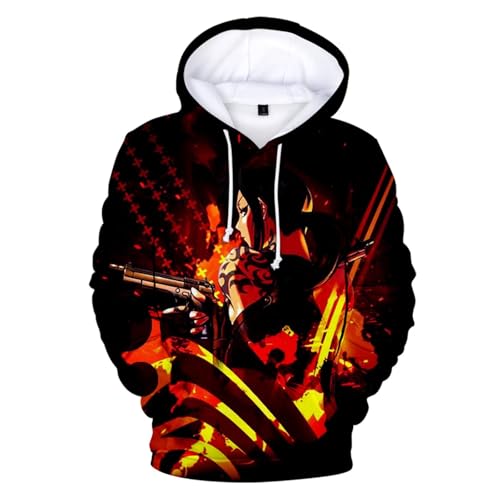 Yuogkk Kapuzenpulli Black Lagoon Revy Cartoon Druck Langarm Pullover,3D Klassischer Rundhalsausschnitt Sweatshirt mit Kapuze Lässig Lose Polo Shirt Rollenspiel Fun Top-pink||XXS von Yuogkk