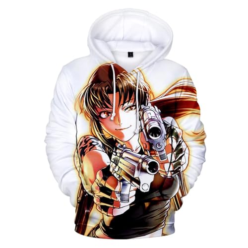 Yuogkk Kapuzenpulli Black Lagoon Revy Cartoon Druck Langarm Pullover,3D Klassischer Rundhalsausschnitt Sweatshirt mit Kapuze Lässig Lose Polo Shirt Rollenspiel Fun Top-pink||XXS von Yuogkk