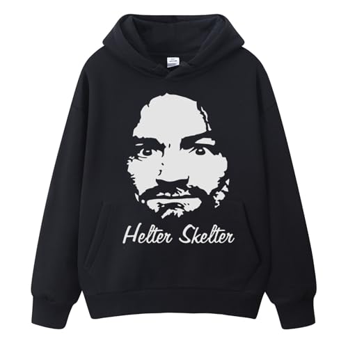 Yuogkk Kapuzenpulli Charles Manson Klassisches Retro-Sweatshirt für Damen und Herren, Wendepulli Bedruckt Langarm-Sweatshirt lässig im Freien Mode-Trend Streetwear-Black||XXS von Yuogkk