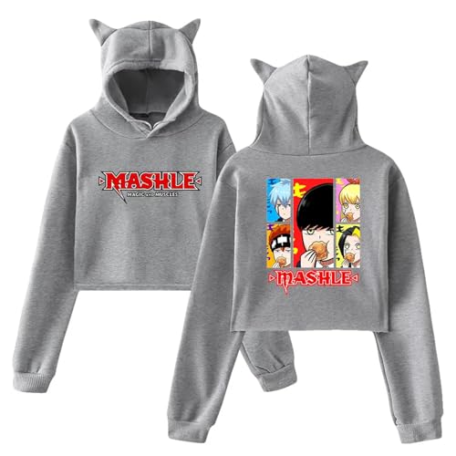 Yuogkk Kapuzenpulli Mashle Magie und Muskeln Herren Sweatshirt mit Katzenohren, Damen Pullover Bedruckte Jacke Cartoon Rollenspiel Jacke Fun Streetwear-White||XXS von Yuogkk