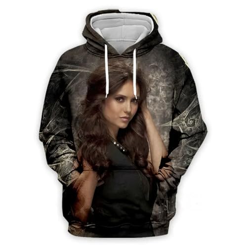 Yuogkk Kapuzenpulli Nina Dobrev Langarm Herren und Damen Pullover, Lässig Plus Größe Sweatshirt Rollenspiel Pullover Bedruckte Muster Jacke Vintage Rundhalsausschnitt Reisekleidung-Black||XXS von Yuogkk